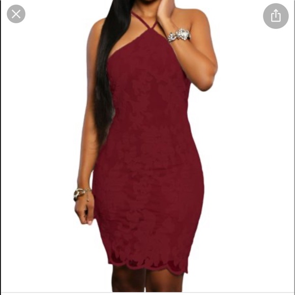 Burgundy Gentle Lace Halter corset back - Picture 3 of 10